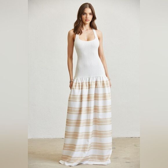 Knit Stripe Combo Maxi Dress- White - Picture 1 of 5
